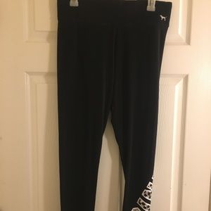 PINK Victoria's Secret Black Bling Logo Yoga Leggings/ Size: Large